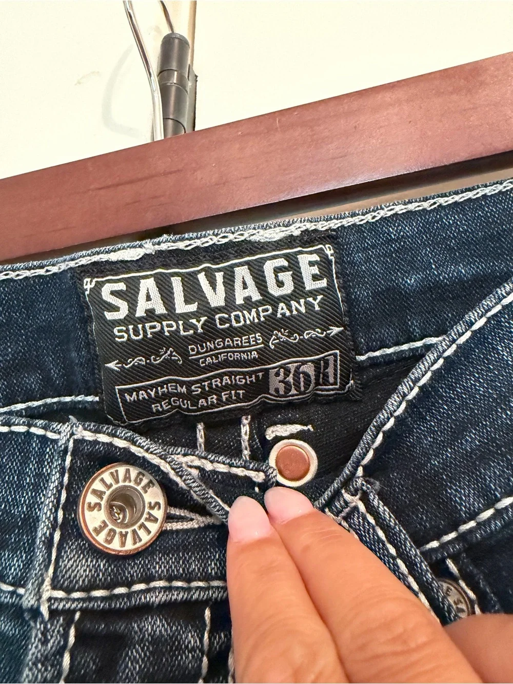 Salvage men’s Jeans - Mayhem straight regular fit, White Stitch Pocket Detail